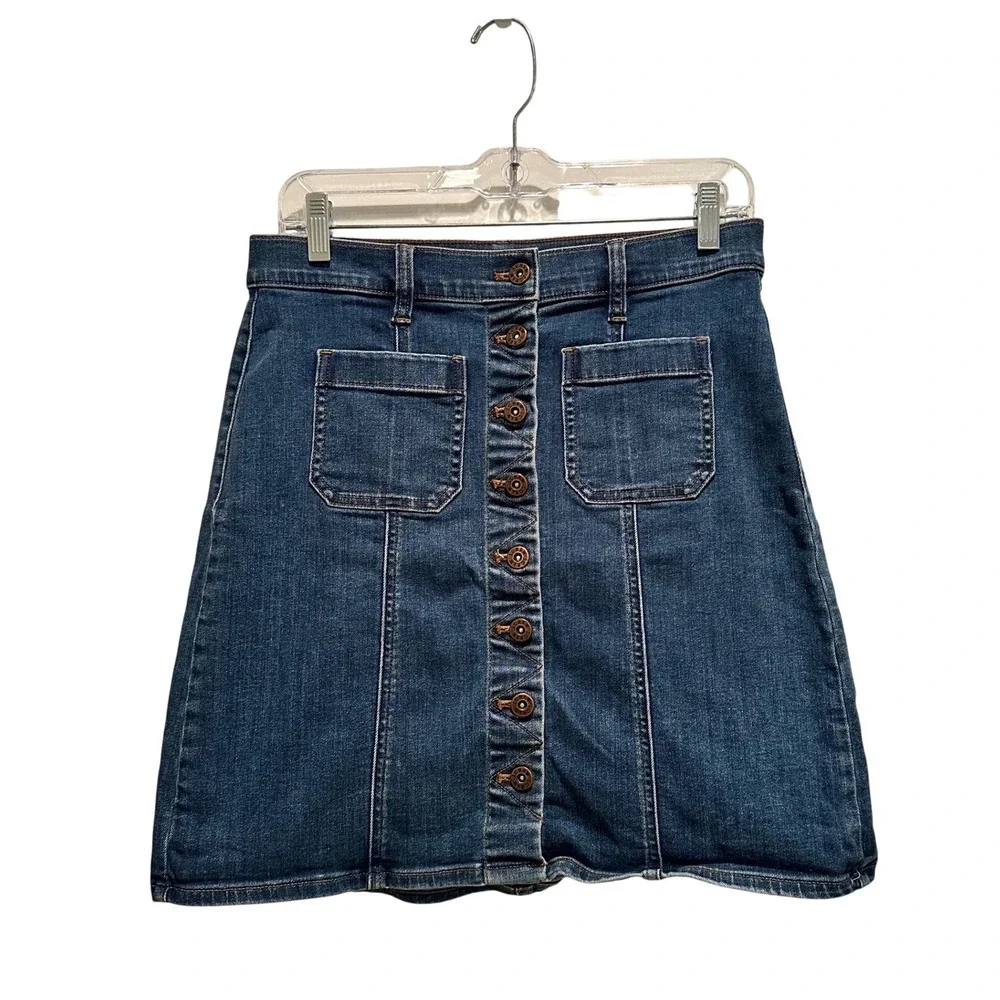 J.Crew Foxy Wash Denim Short Skirt Button Front Size 4 Summer Cottagecore Casual
